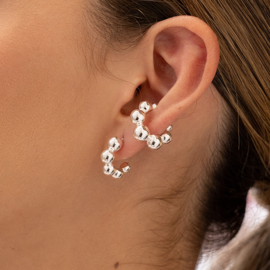 Set De 1 Par de Candongas Y 1 Earcuff Silver